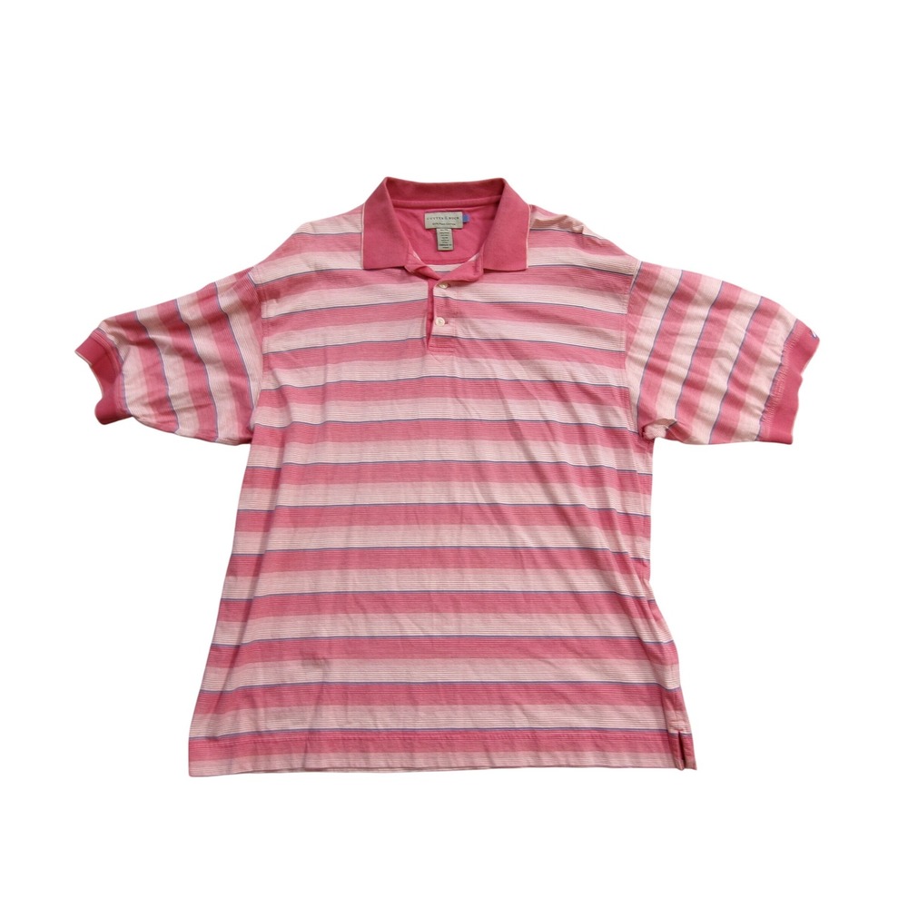 Cutter & Buck Men's XL Pink Blue Stripe‎ Pima Cotton Polo Shirt Short Sleeve